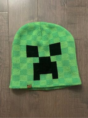 Green Pixel Face Knit Beanie Hat